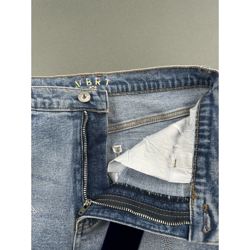 Vibrant VBRT Boot Barn Metallic Stars Rhinestone Denim Jean Women's M Skirt NEW - Picture 11 of 16